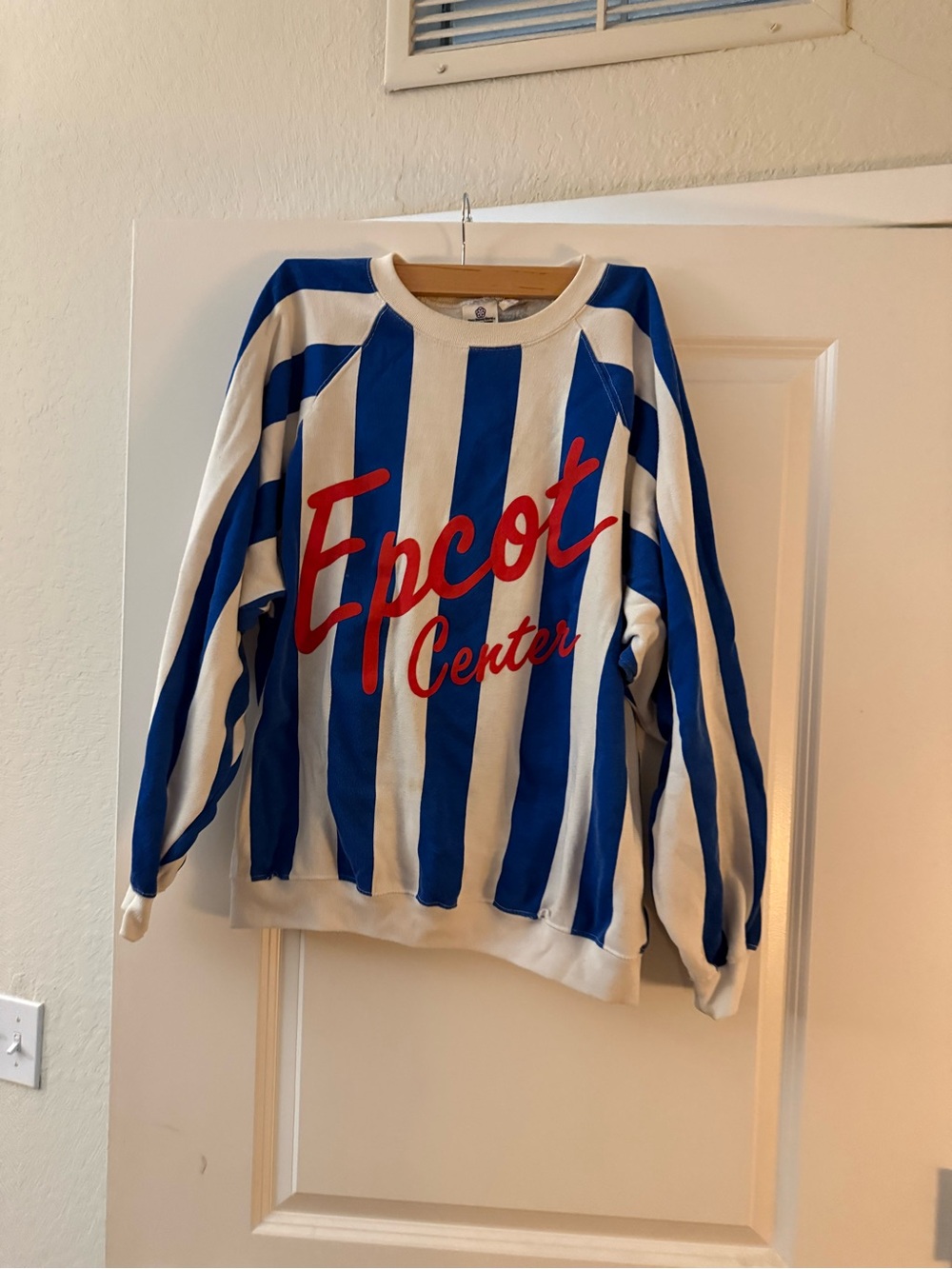Vintage Epcot Center Blue & White Striped Crewneck Sweatshirt